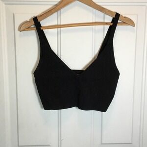 ZARA Black Sleeveless Strappy Cami Camisole Tank Ribbed‎ Knit Crop Top Size L